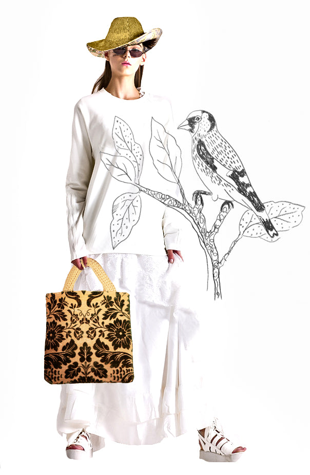Timeless elegance of our Vintage-Inspired Tote Bag with Upholstery Fabric